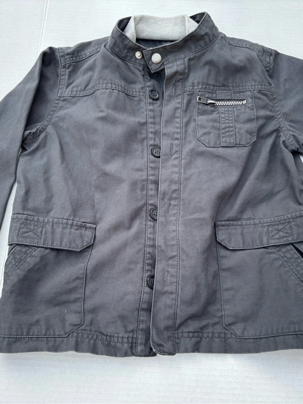 Kids Casual Stand-Collar Raincoat in Dark Gray